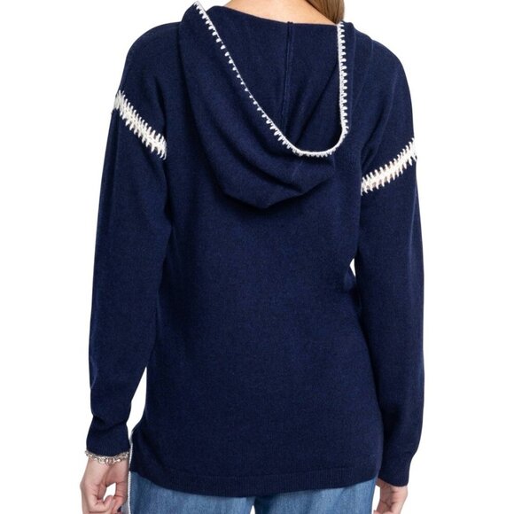 Johnny Was The Whipstitch Hoodie Large Cashmere Wool Lightweight Blue - Picture 2 of 3